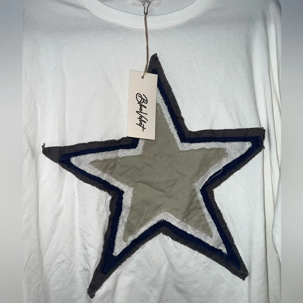 Blue Velvet long sleeve shirt with patchwork star detail 
size L/XL - Picture 5 of 7